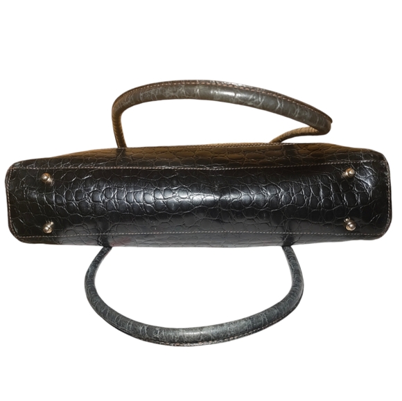 Brahmin Honor Collection Sleek Black Croc Embossed Shoulder Bag - Picture 3 of 16